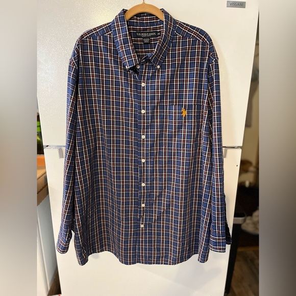 US Polo Assn Mens 2XL Button Up Shirt Blue Orange Long Sleeve, Big Tall - Picture 2 of 7